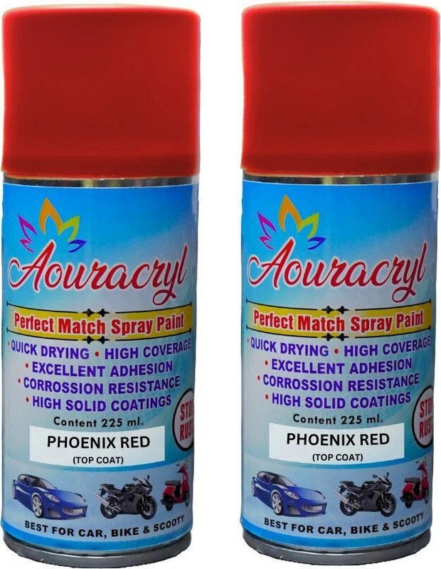 AOURACRYL PU Spray Paint Phoenix Red (RC Colour)Compatible for Mar. Cars-450ml (Pack of 2) Phoenix Red Spray Paint 450 ml(Pack of 2)