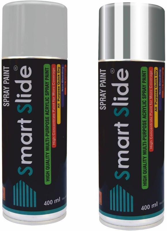 Smartslide Light Gray & Chrome Silver Multipurpose Color Spray Paint Can for Cars / Bikes / Furniture / Plastic / Wood / Glass Multicolor Spray Paint 400 ml(Pack of 2)