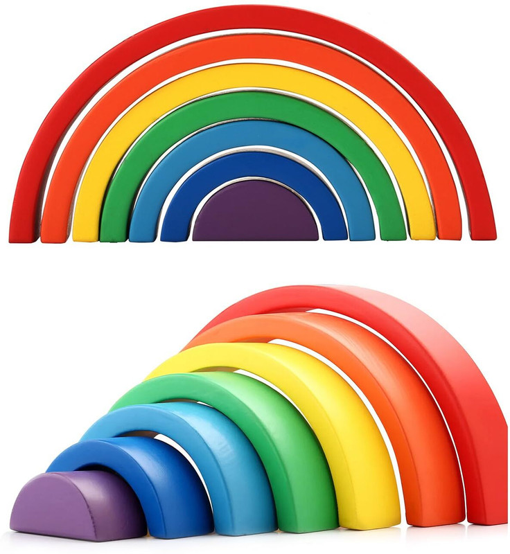 Intelliskills Premium 7 Pcs Wooden Rainbow Blocks Stacker Game(Multicolor)