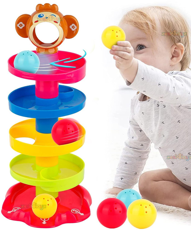 Ruffo Monkey Spiral Tower Roll Ball Drop Game – Fun Early Learning Toy for Toddlers(Multicolor)