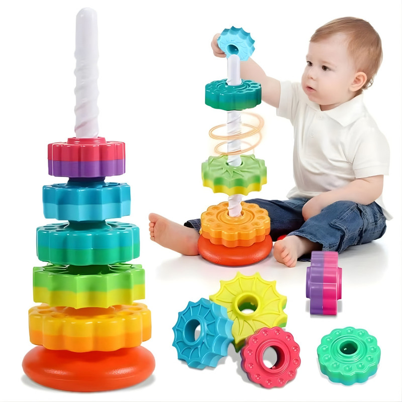 CANWELL Rainbow Spinning Stacking Tower Toy for Toddlers | Baby Toys for 0-3 Years C902(Multicolor)