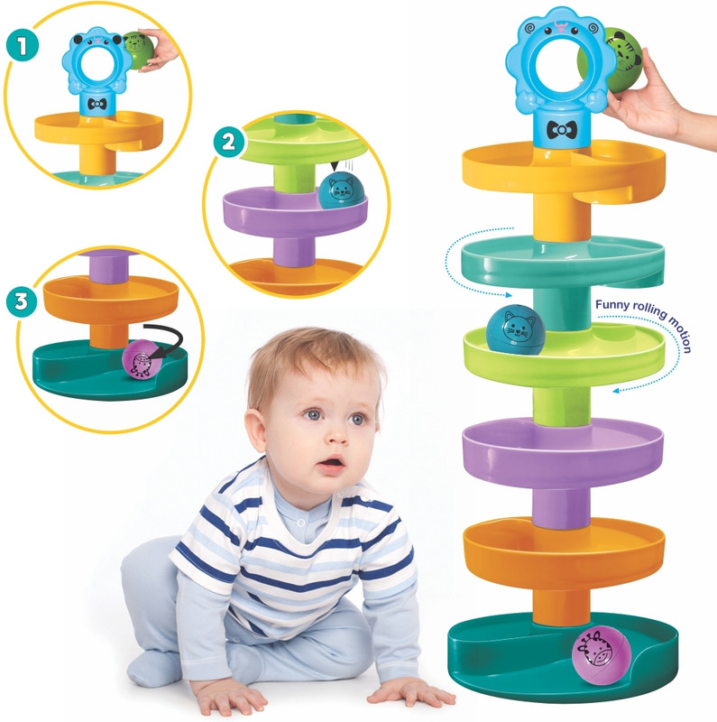 Toymate Cat Spiral Fun - A Roll Ball Toy with 7 Layer Ball Drop Tower Run for kids(Multicolor)