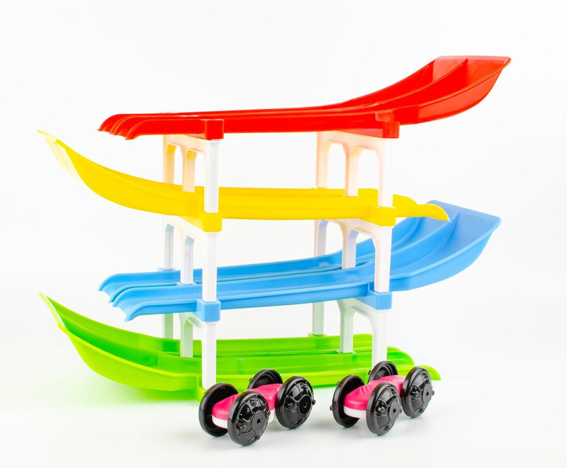 ZEEBATO TOYS Dual Track Activity Tower: 4-Level Ramp Racer Valley with 2 Racing Cars(Multicolor)