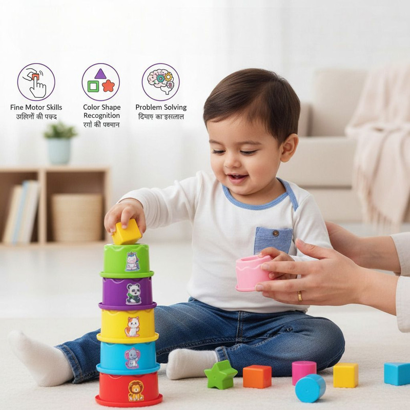 Angel Kids Stacking Cup & Shape Sorter Activity Toy for Babies Infant & Preschool Develops(Multicolor)