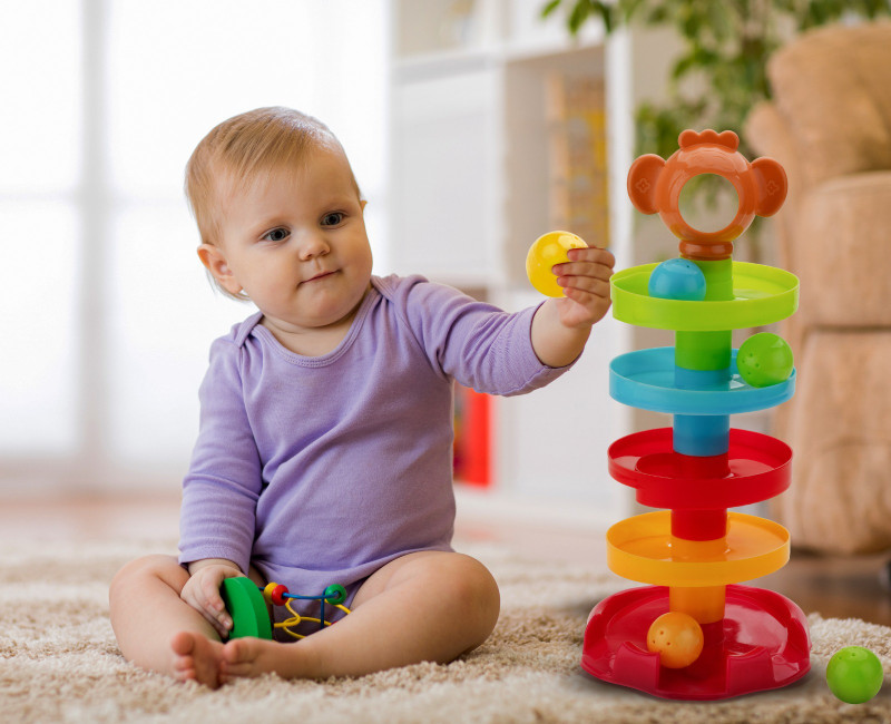 QUPSY Plastic Roll and Swirl Ball, 5 Layer Stack, Drop and Go Ball Drop(Multicolor)