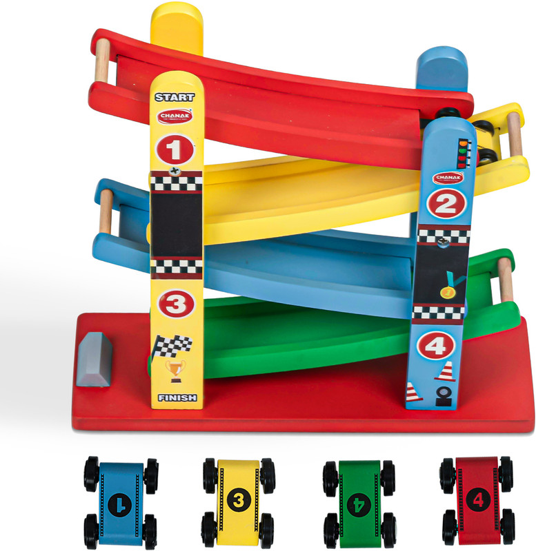 baybee Wooden Ramp Racing Track Toy Car for Kids, Rail Slider Valley Toys for 3+ Years(Multicolor)