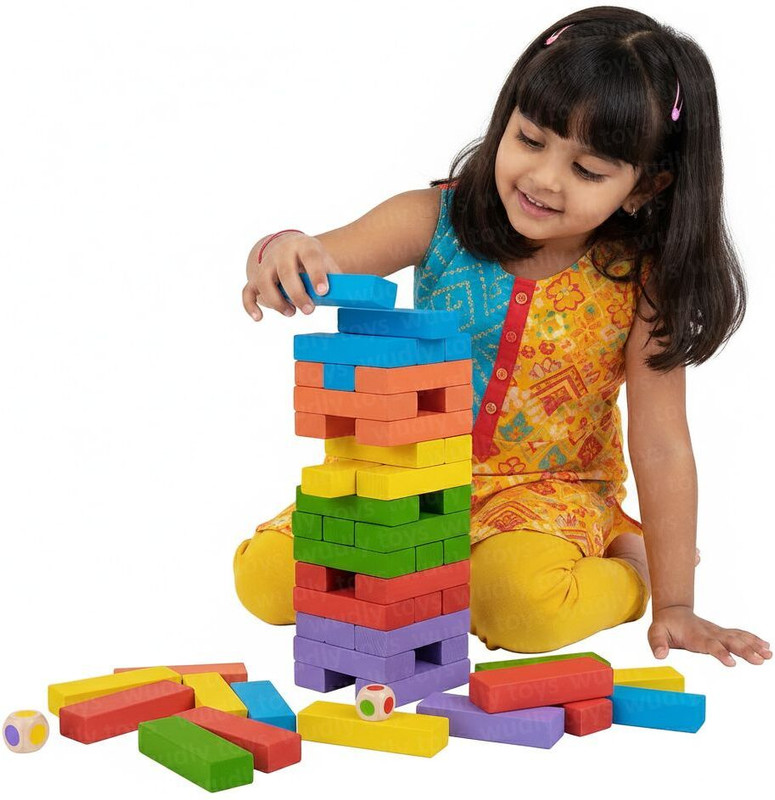 WUDLY Wooden Colorful Stacking Tower Game with Dice Learning Toy for Kids & Family Fun(Multicolor)