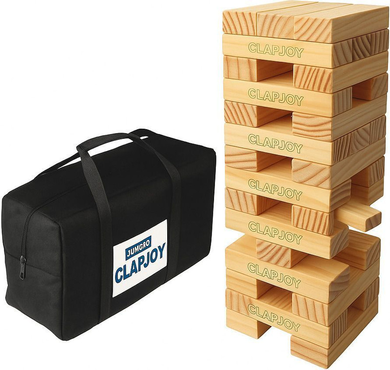 Clapjoy Jumbo Slido Tumbling Tower Game | 54 Pine Wood Blocks|Stacks Over 4 Feet Tall(Brown)