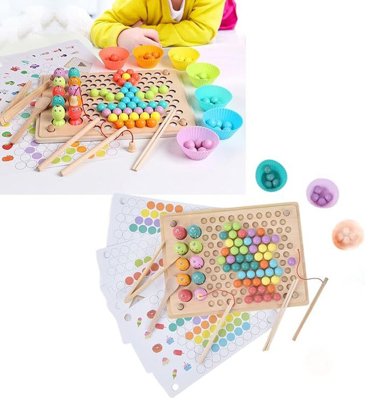 Bestie Toys Rainbow Bead Board Early Educational Preschool Wooden Board Game Puzzle for Kids(Multicolor)