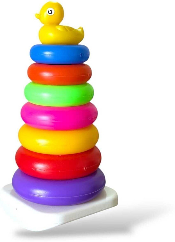 Quality Haat Fun Stacking Rings Toy for Kids | 7 Colourful Stacker Rings with Cute Duck Top |(Multicolor)