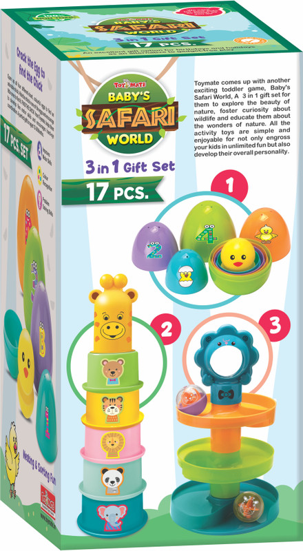 Toymate Baby’s Safari World-17pcs Ultimate Toddler Games Stacking Cups, Nesting, Rolling(Multicolor)