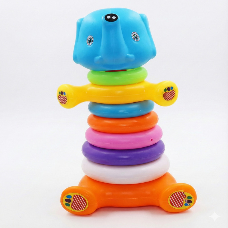 asian Toddler Stacking 6pcs Ring Educational Toy For Kids and Babies Elephant(Blue)