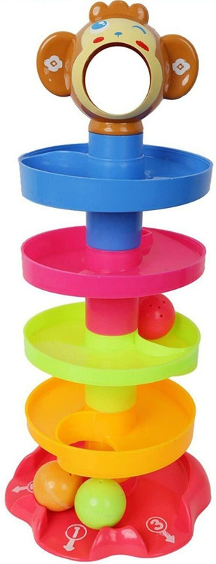 Domios 5 Layer Roll Ball Ring Tower Monkey Rolling Ball Bell Toys for Babies I Toddlers(Multicolor)