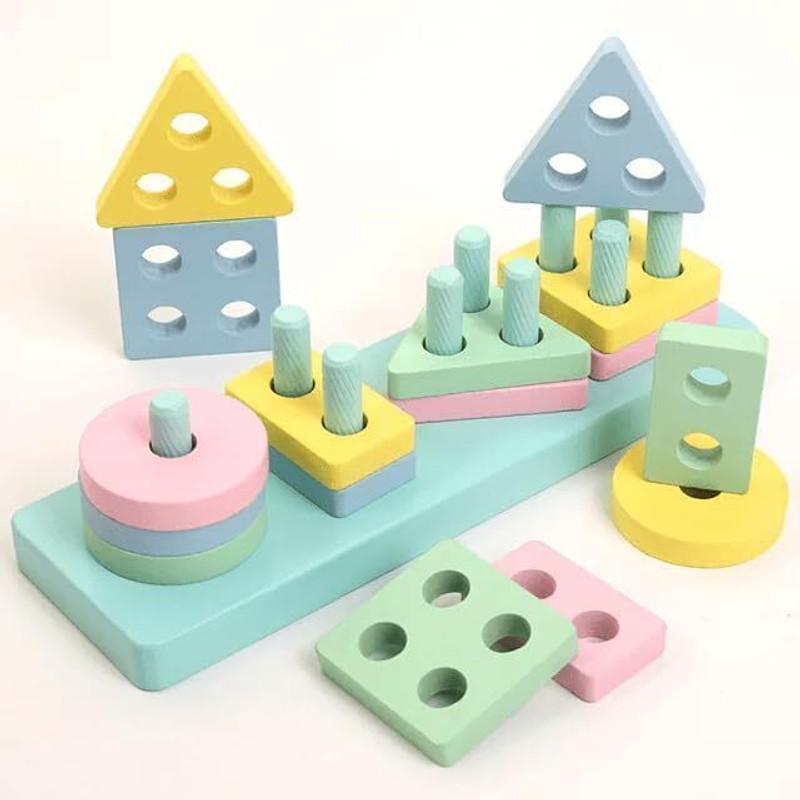 S J SHINE wooden stacking toys, ,Wooden Geometric Shape Sorter, kids toys(Multicolor)
