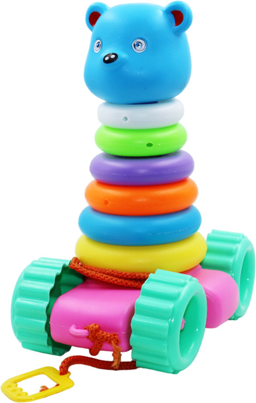 asian Toddler Trolly Pull Along and Toddler Stacking Ring 2in1 Educational Toy Set(Multicolor)