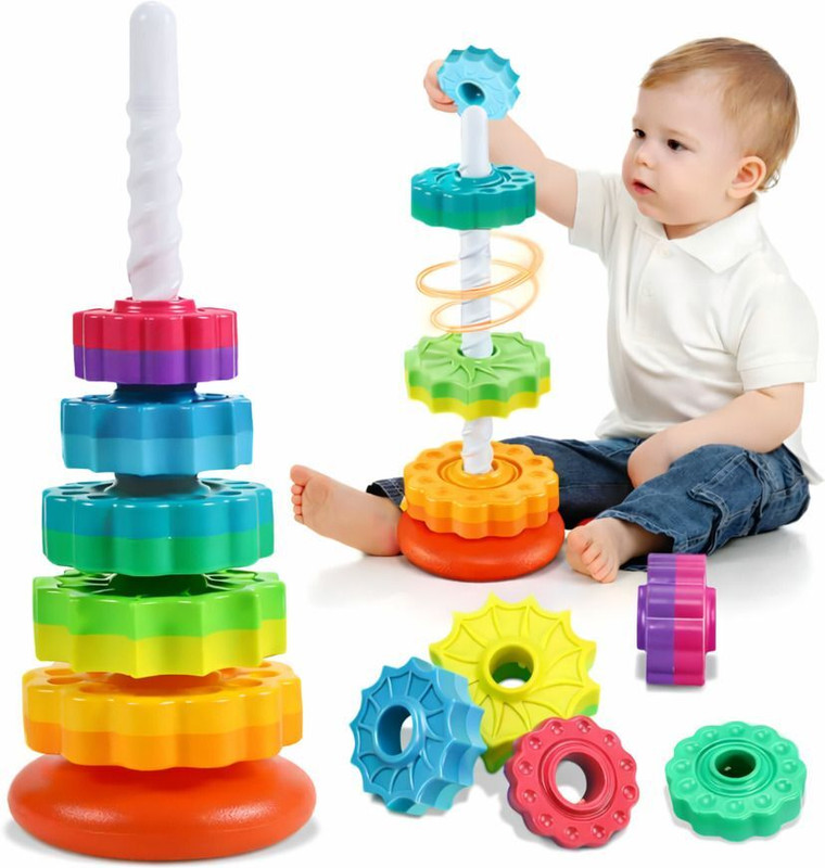 VrajVilla Rainbow Spinning Stacking Toy for Kids | BPA Free Learning Toy 1+ Baby(Multicolor)
