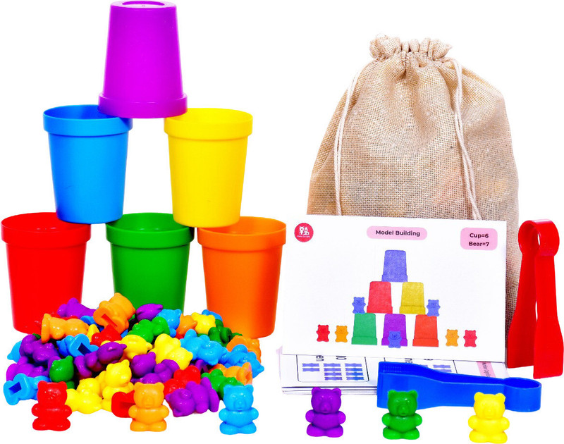 Babybundle Color Sorting Toy Set with Bears, Cups, Tweezers & Activity Cards(Multicolor)