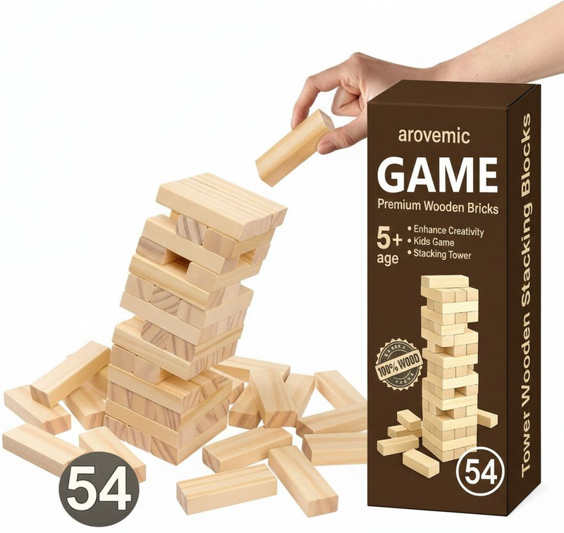 arovemic Premium Wooden Game 54 Pcs Blocks Tumbling Stacking Jenga Building Tower Toy(Brown)