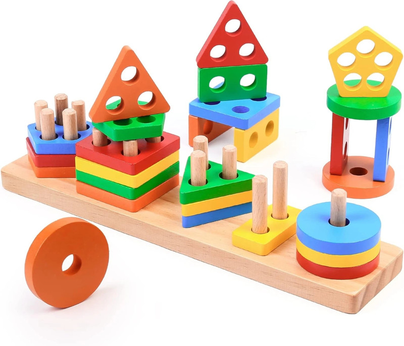 SmartBee Toys Wooden Shape Sorter and Stacking Toy | Wooden Intelligence Puzzle for Kids(Multicolor)