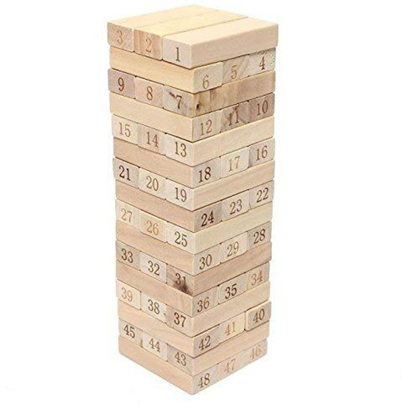 KOBBET Wooden Numbered Block Stacking Tower Game with Dice Classic Tumbling Blocks Toy(Beige)