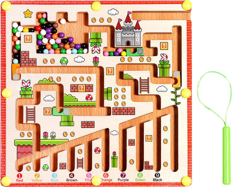MARA BOMMAI Wooden Magnetic Ball Maze Puzzle Super Mario Theme for Children (Small)(Multicolor)