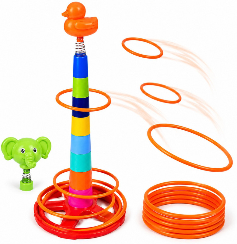 MAD OVER TOYS 3 In 1 Ring Toss with Stacking Tower(Multicolor)