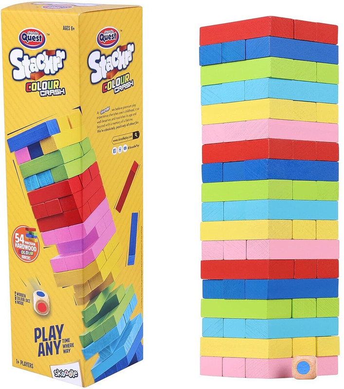 SKOODLE Quest Stackrr Colour Crash Tumbling Tower Game with 54 Precision Wooden Blocks(Multicolor)