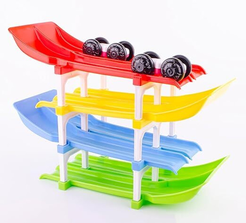 ZEEBATO TOYS 2X4 Junior Valley Car Ramp Racer – 4-Level Dual Track Set for Kids & Toddlers(Multicolor)