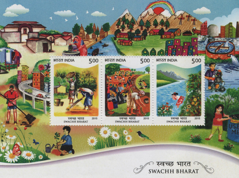 Shobhaphila Swachh Bharat Miniature Stamp(30th Jan 2015) Stamp Page Sheet(3 Stamps)