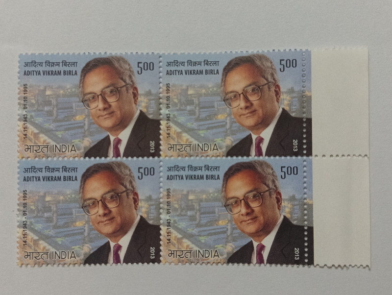 VJS India 2013 - Aditya Vikram Birla Industrialist Blk of 4 Mint Stamps Stamps(4 Stamps)