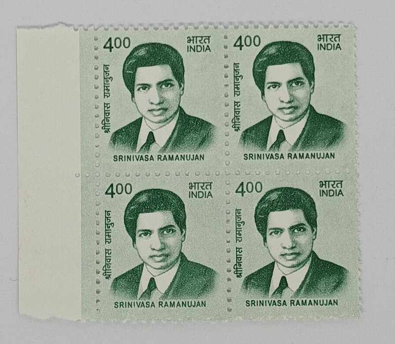 VJS India 2017 - Srinivasa Ramanujan Block of 4 Definitive Postage Stamps Stamps(4 Stamps)