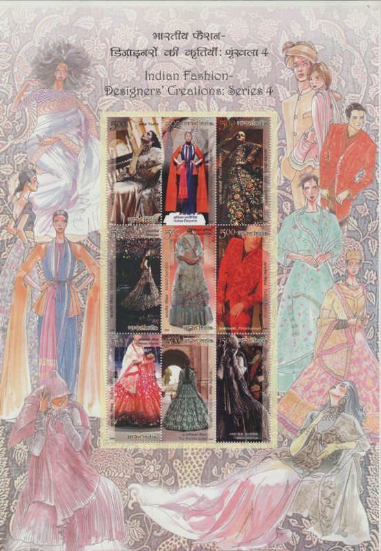 Shobhaphila Indian Fashion Designer Creation Series 4 Miniature Sheet Stamp(14th Jan 2020) Stamp Page Sheet(9 Stamps)