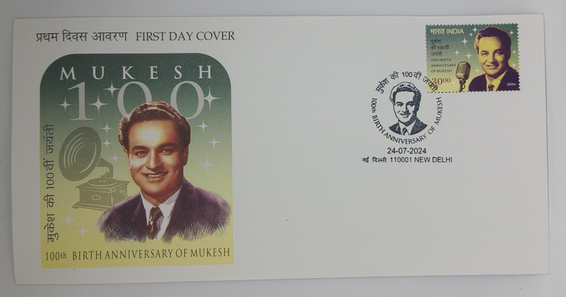 VJS India - 100th Birth Anniversary of Mukesh – (FDC) First Day Cover Stamps(1 Stamps)