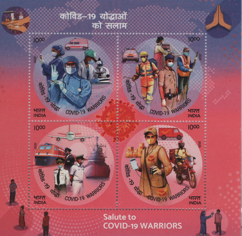 Shobhaphila Covid Warriers Miniature Sheet Stamp(24th Dec 2020) Stamp Page Sheet(4 Stamps)