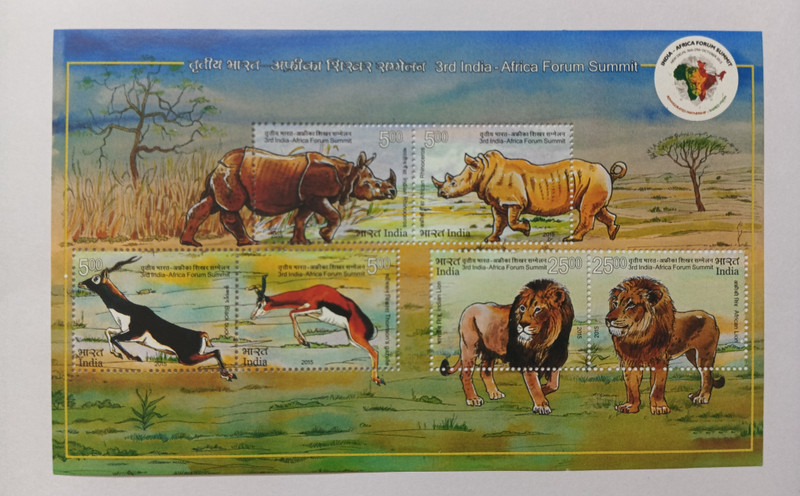 VJS India 2015-3rd India-Africa Forum Summit Wildlife 6 Normal Miniature Sheet Stamp Stamps(6 Stamps)