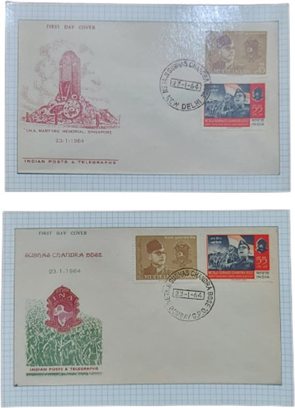 rbf RARE VERY RARE SUBHAS CHANDRA BOSE 23-01-1964 FIRST DAY COVER 2 SET Stamp Album(2 Stamps)