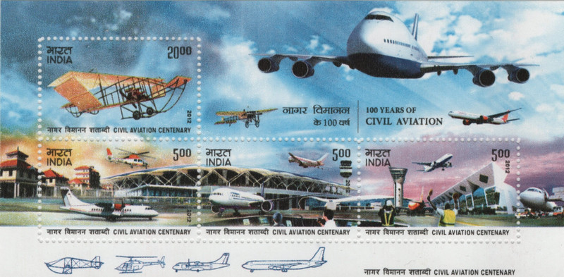 Shobhaphila Civil Aviation Centenary Miniature Sheet Stamp(14th Mar 2012) Stamp Page Sheet(4 Stamps)