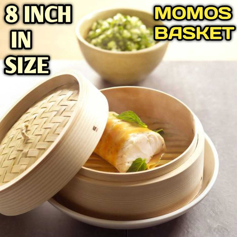 Ncreatio Bamboo Steamer Basket with Dim Sum Dumpling Steamer, Bamboo Steamer(0.016387 L)