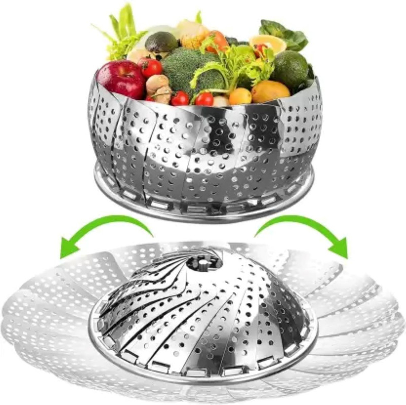 TRENDBIT Vegetable SteamerBasket for cooking Momo, meat Boiler Foldable Expandable Stainless Steel Steamer(1 L)