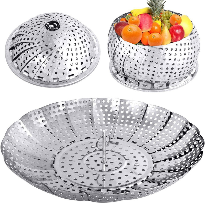 AshmakamMart Modak Steamer Stainless Steel - Multipurpose Folding Veg Steamer Basket Stainless Steel Steamer(1 L)
