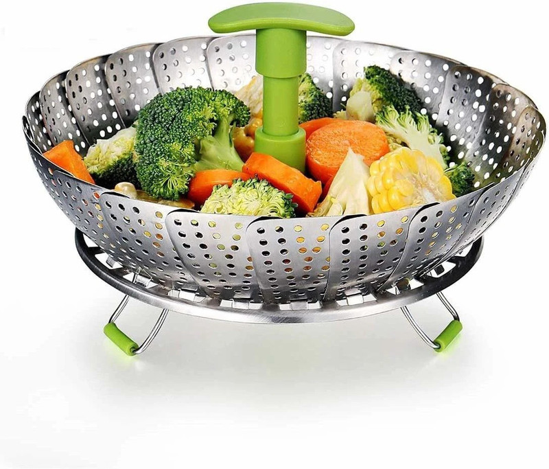 SYGA Stainless Steel Steamer Basket for Vegetable,Pans steam boiling-6.5"-10",Green Stainless Steel Steamer(0 L)