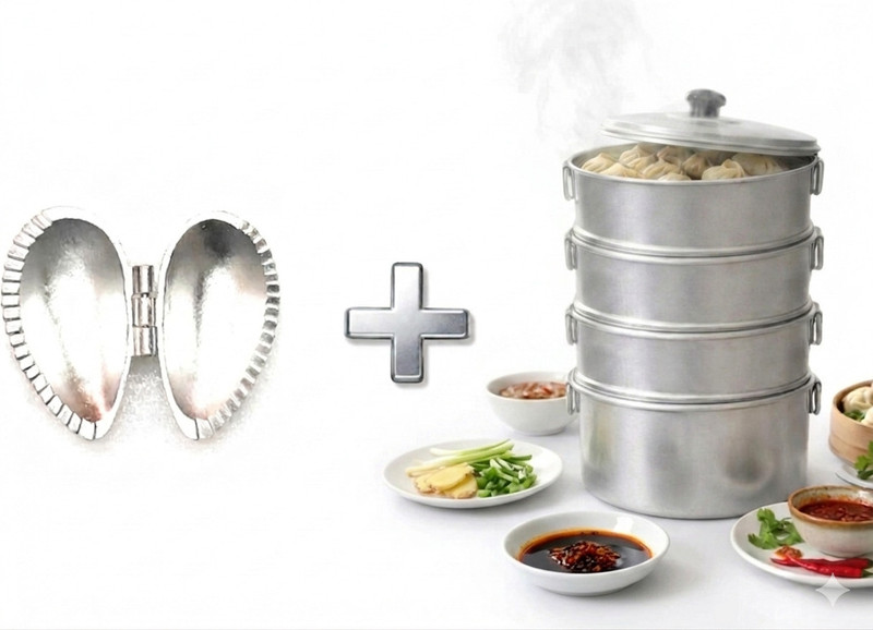 VPSK Combo Pack 4Tier Momos Steamer +Momos Sancha|Idli DhoklaSteamingPot |Home Use Aluminium Steamer(2.3 L)