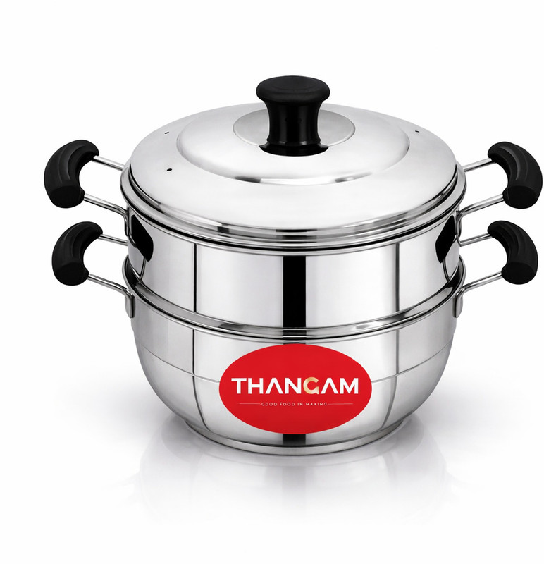 THANGAM 3 in 1 Stainless Steel Multi kadai 2 Tier Steamer with Lid 20 cm Induction Ready Stainless Steel Steamer(2.8 L)