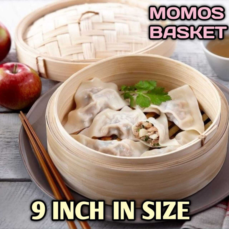 Ncratio Bamboo Steamer Basket 7 inch, Dim Sum and Momos, Natural (1)1 Bamboo Steamer(1 L)