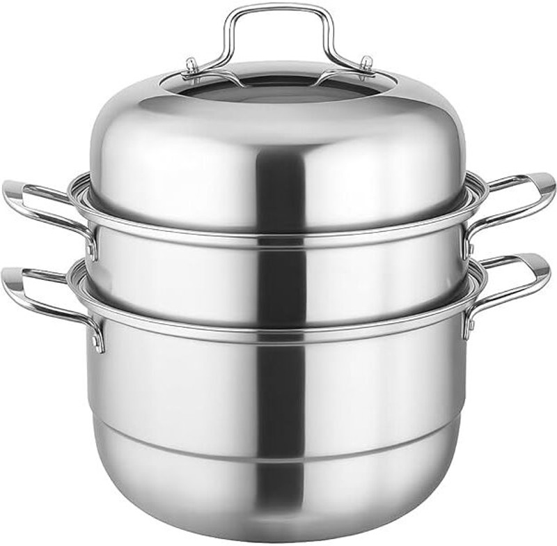 LAPINAHA 2 Tier Steamer Pot with Handle and Lid - Steamer Pot for Cooking Stainless Steel Steamer(1 L)
