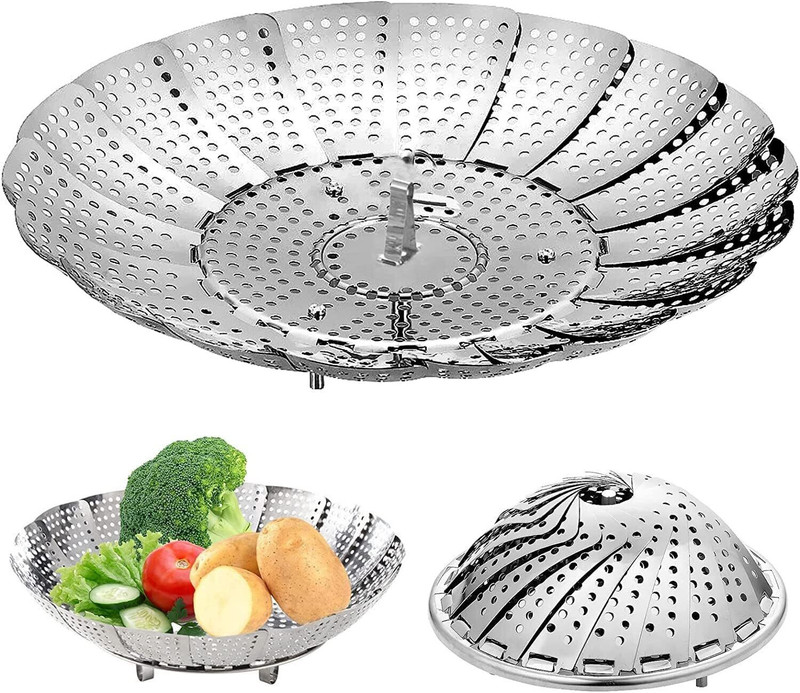 Omsnord Small Steamer for Cooking - Mini Foldable Basket for Daily Veg Steaming Stainless Steel Steamer(1 L)
