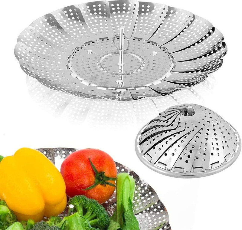 Ujarak Steam Cooking Vessel - Expandable Stainless Steel Basket for All Pots Stainless Steel Steamer(1 L)