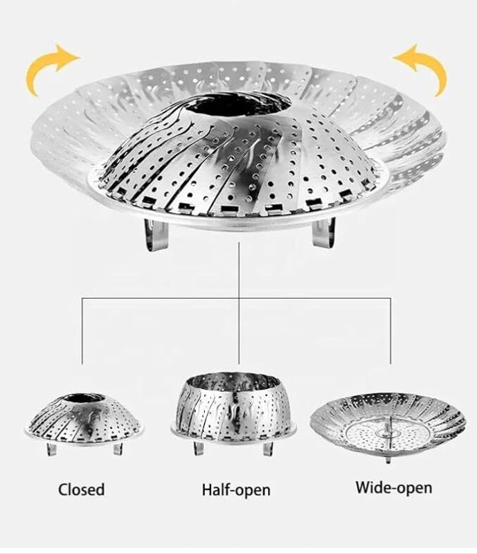 DevRosh Stainless Steel Folding Steamer Basket with Handle for All Cookware Steel Steamer(3.6 L)