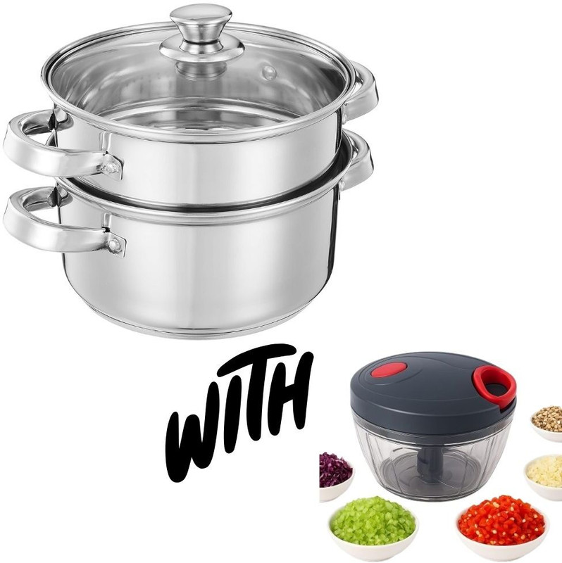 Yuniiby 2 Tier Steamer with 450 ml chopper Stainless Steel Steamer(2 L)