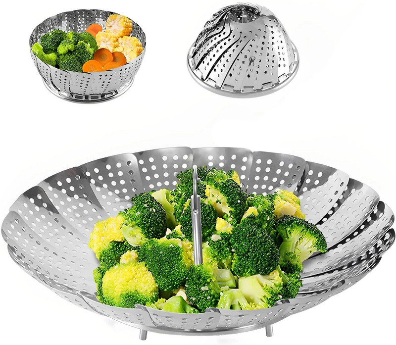 KOVAH Foldable Vegetable Steamer & Strainer for Cooking, Steaming & Washing Stainless Steel, Steel Steamer(1 L)
